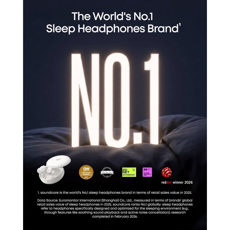 Soundcore, Sleep Earbuds, Smart Active Noise Cancelling, 45H