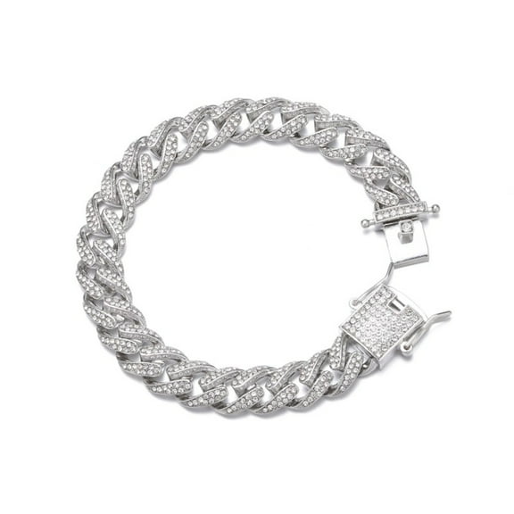 FEEL STYLE Male 11MM Zircon Streamer Cuban Chain Bracelet for Men Women 7"