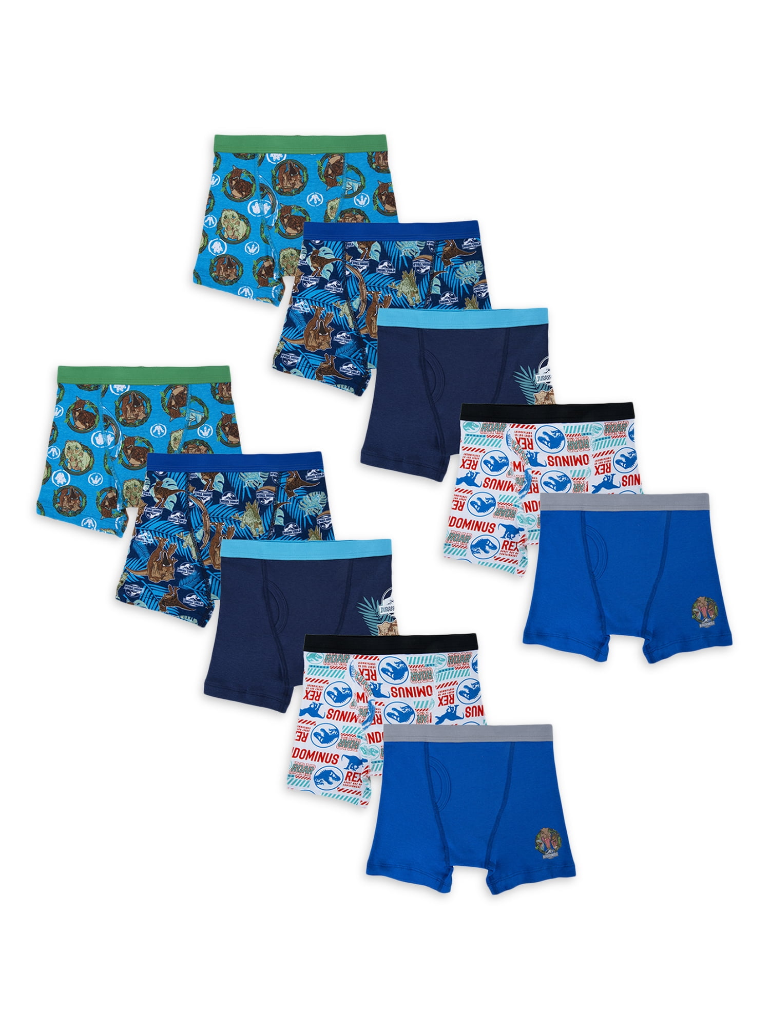 Jurassic World Boys Underwear, 10 Pack Boxer Briefs Sizes 4-8