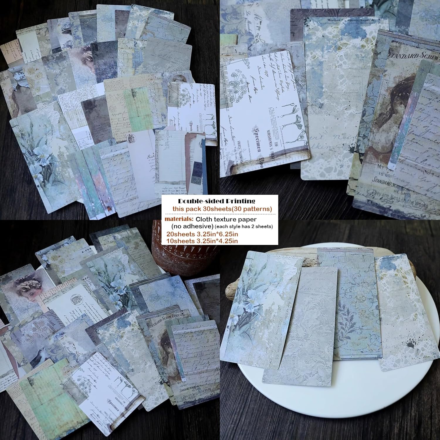 4 Packs Vintage Junk Journal Mixed Media Paper and Stickers Collage Kit Journaling Decoupage Supplies for Adults Scrapbook Craft Starter Ephemera Embellishments Photo Frame Album Art Aesthetic Decor