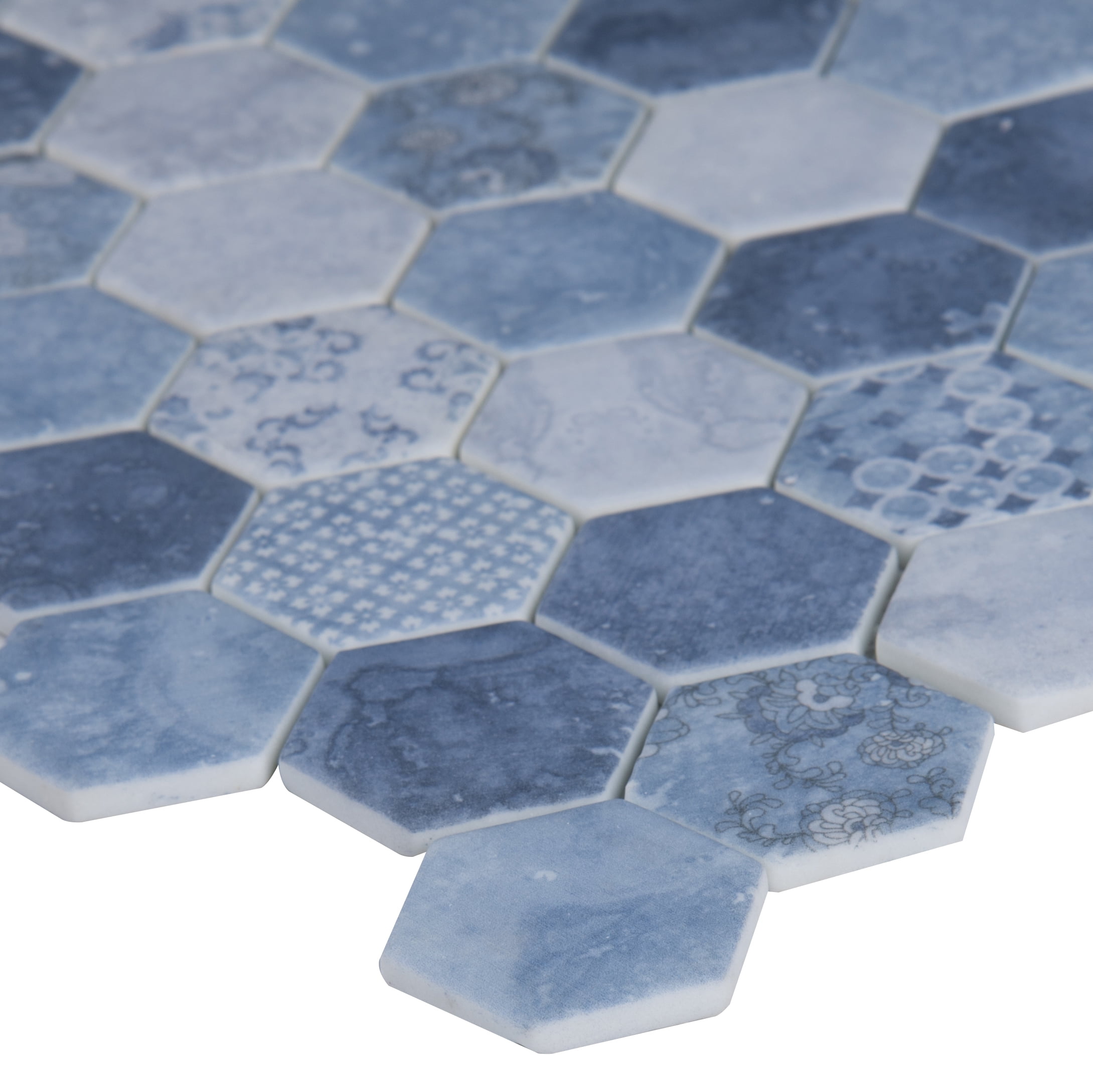 Vista Azul Hexagon 12 in. x 12 in. x 6 mm Glass Mesh-Mounted Mosaic Tile (14.7 sq. ft. / case)