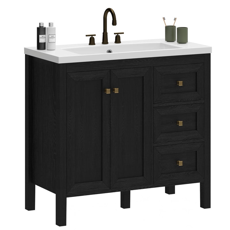 Uforic 36'' Modern Bathroom Vanity with Sink Combo, Freestanding Bathroom Storage Cabinet with Drawers & Doors, Black