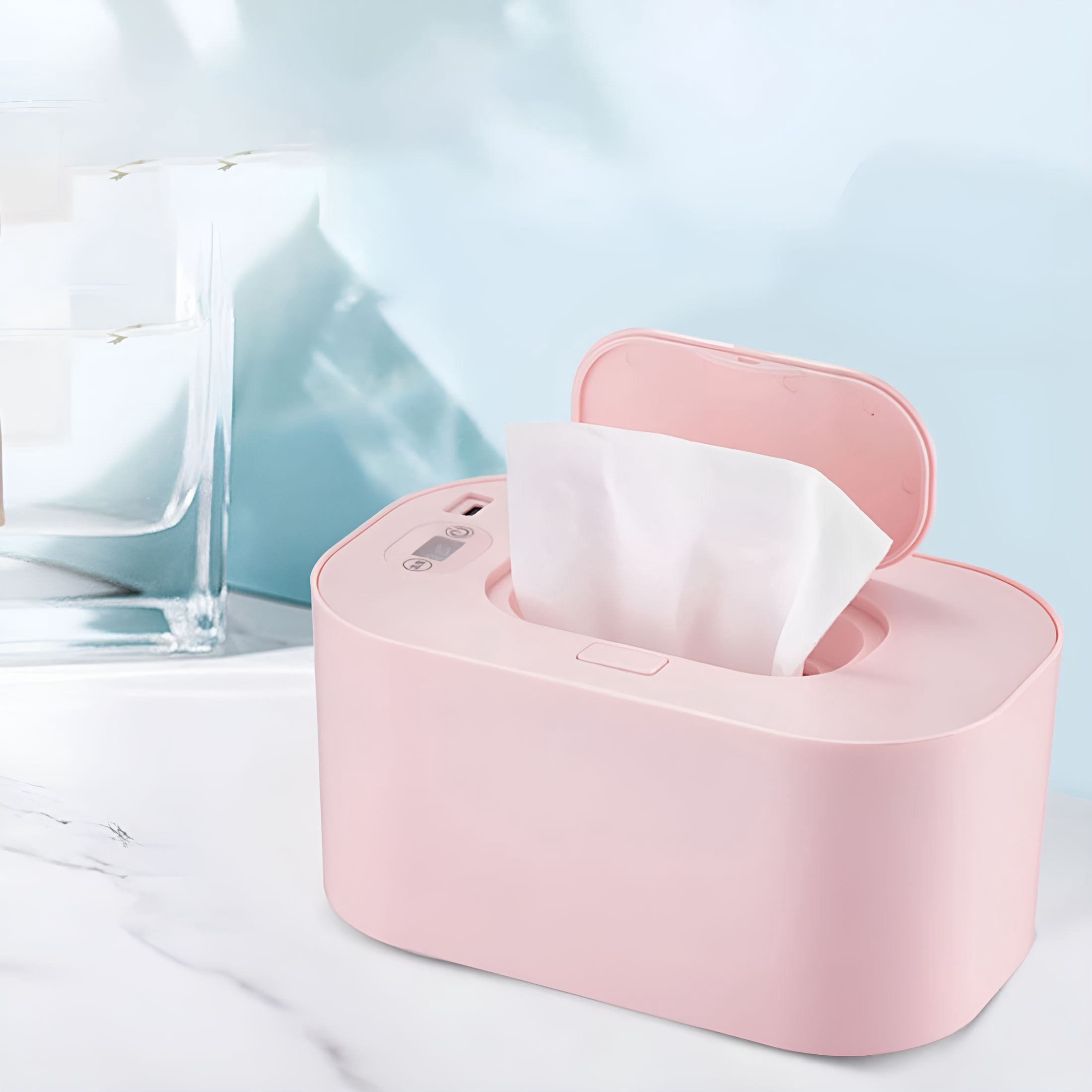 HIBIBUD Smart Car Tissue Warmer-Wipe Warmer for Vehicle And Home Use,Constant Temperature Moisturizing Box with Temperature Display,No Need Water And Sponge,Portable Insulated Wipes Holder