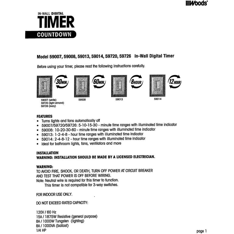 Bathroom Fan Auto Shut Off 5-10-15-30 Minute Outlet - Countdown