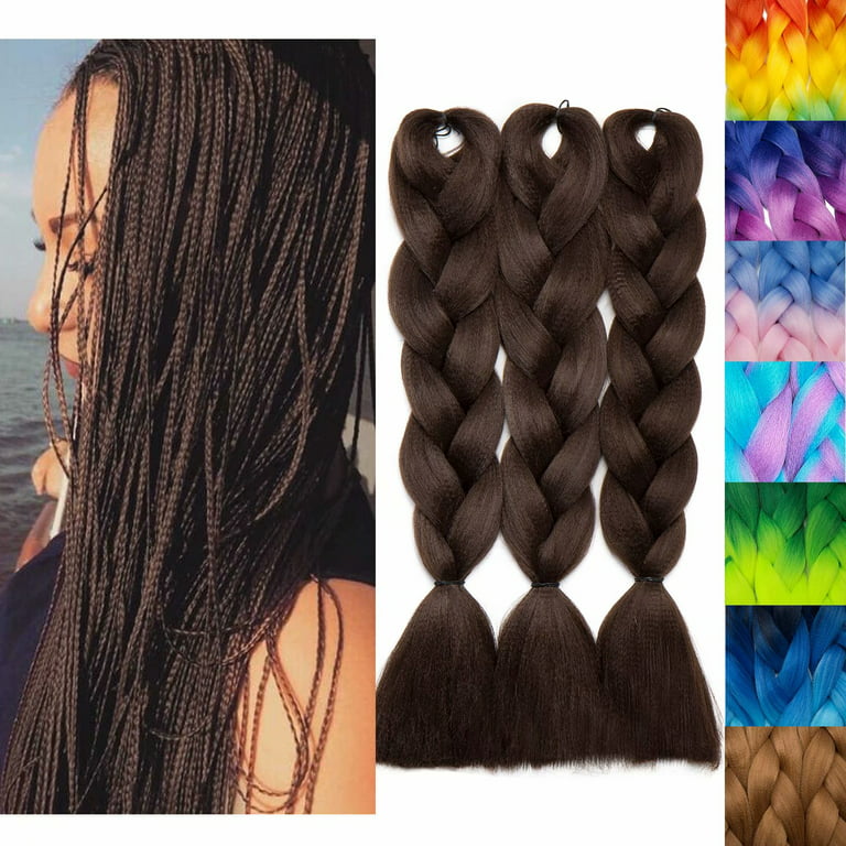 Benehair 3Packs Jumbo Braiding Hair Extensions Real Afro Box Braids Crochet  Twist Braid Ponytail 24 Medium Brown