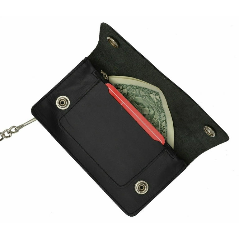 RAWHYD Full Grain Leather Trifold Chain Wallets for Men with Snap