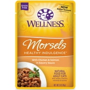 Angle View: Wellness Healthy Indulgence Natural Grain Free Wet Cat Food, Morsels Chicken & Salmon, 3-Ounce Pouch (Pack of 24)