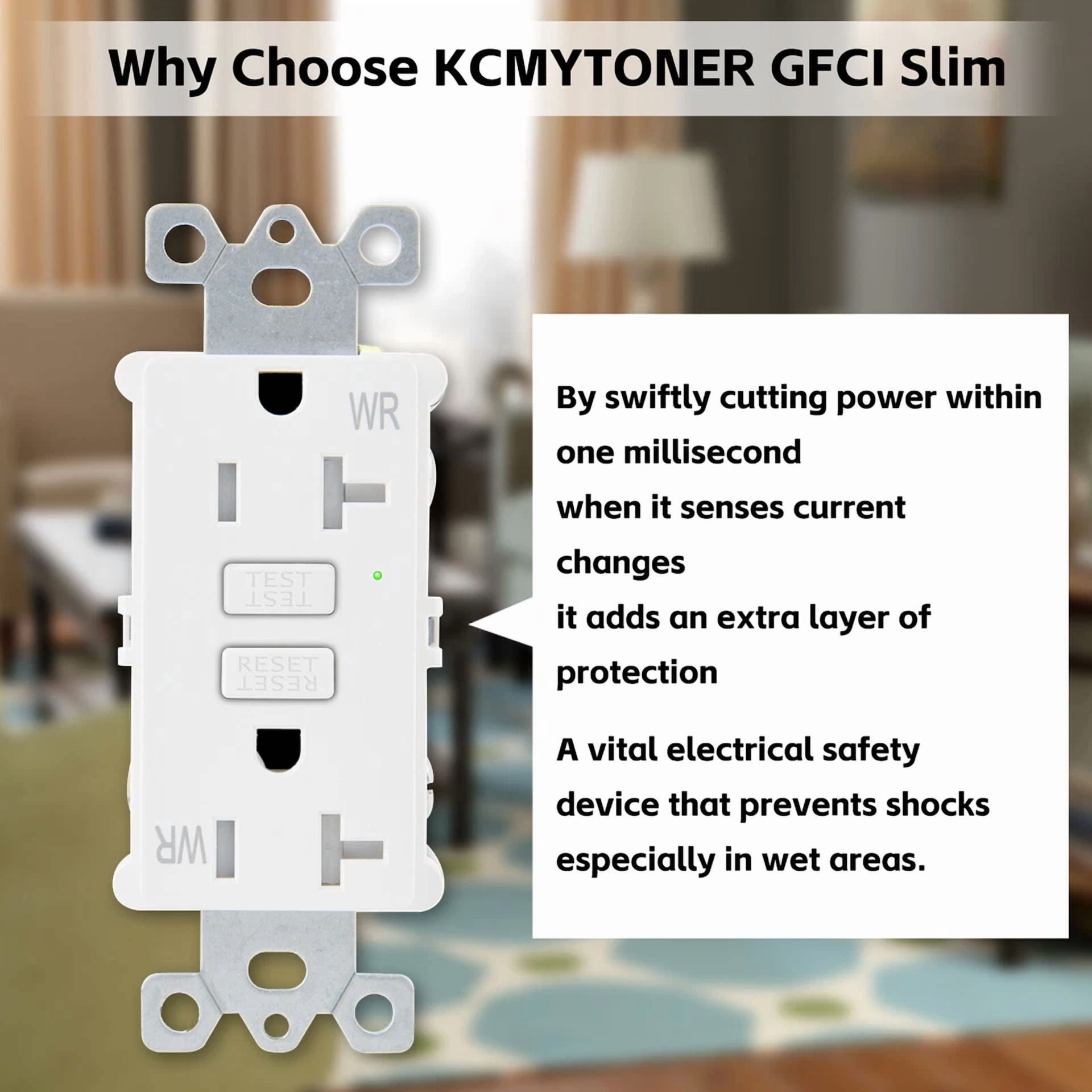 CRESTIN- Gfci Outlet 20 Amp Slim Duplex Receptacle Ground Fault Circuit Interrupter, Etl