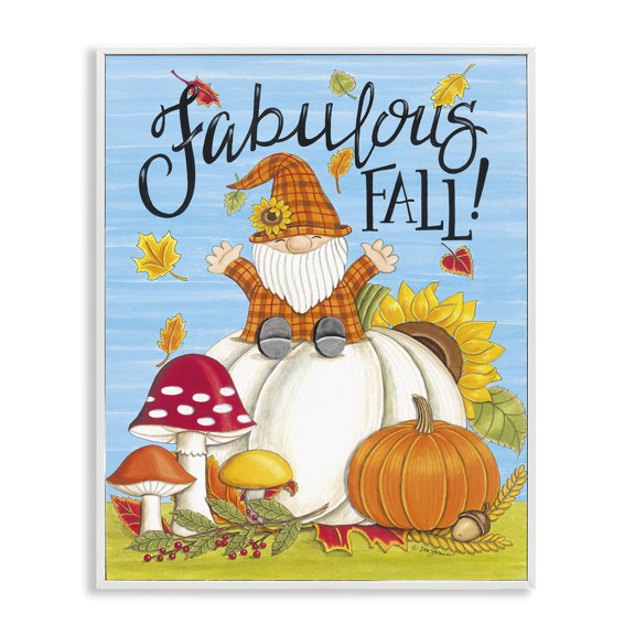 Stupell Industries French Country Fabulous Fall Gnome White Framed Giclee Art, 11 x 14, by Deb Strain