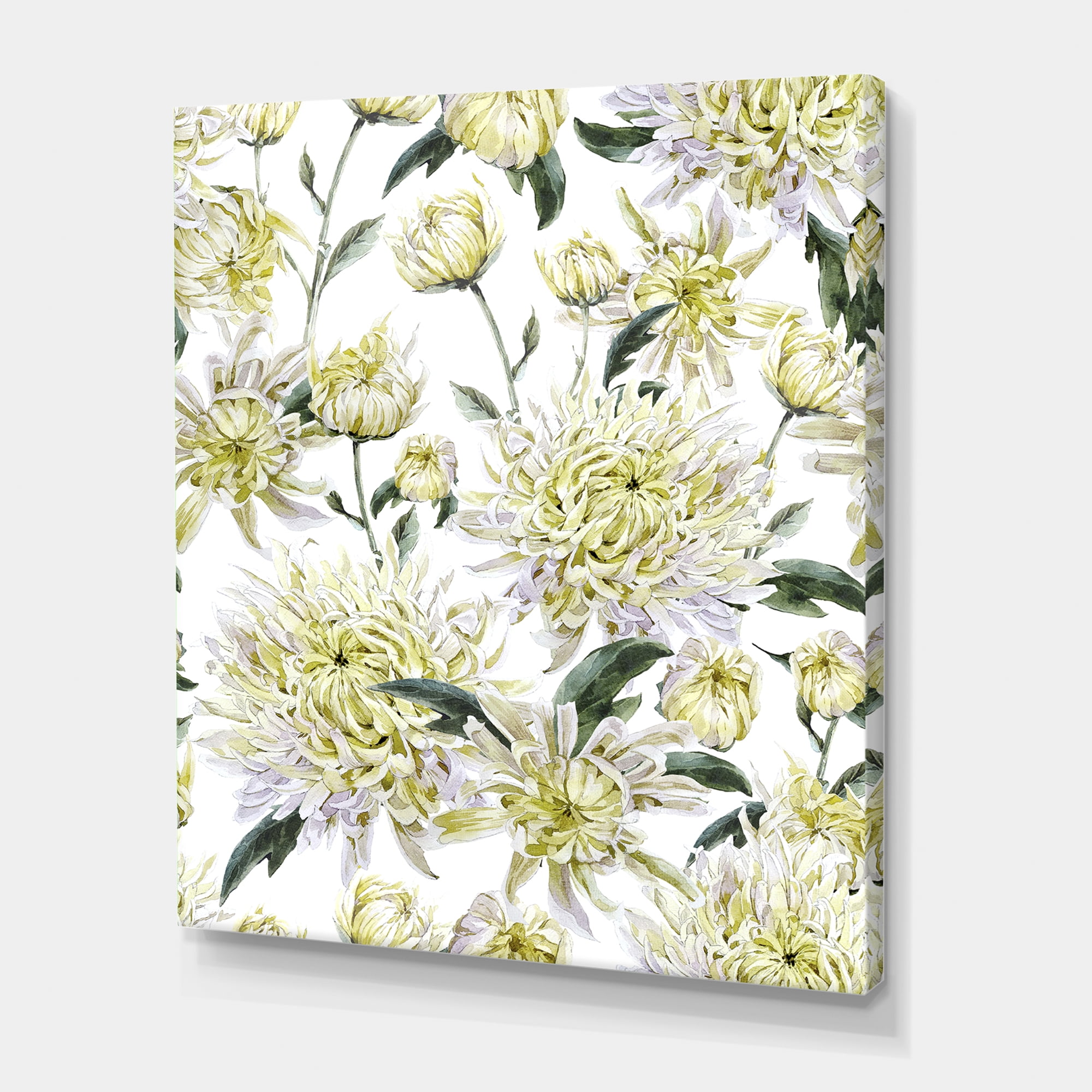 Ancient Yellow Chrysanthemus I 24 in x 32 in Painting Canvas Art Print, by Designart