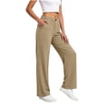 thumbnail image 7 of ClodeEU Women's High Waist Linen Blend Wide Leg Pants,Casual Elastic Waist Trousers with Pockets Khaki,Women's Plus L, 7 of 7