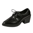 thumbnail image 5 of Women's Fashion Dress Pumps Point Toe Lace up Chunky Block High Heeled Oxford Work Business Leather Loafer Heels Shoes a-Black Size 7.5, 5 of 5