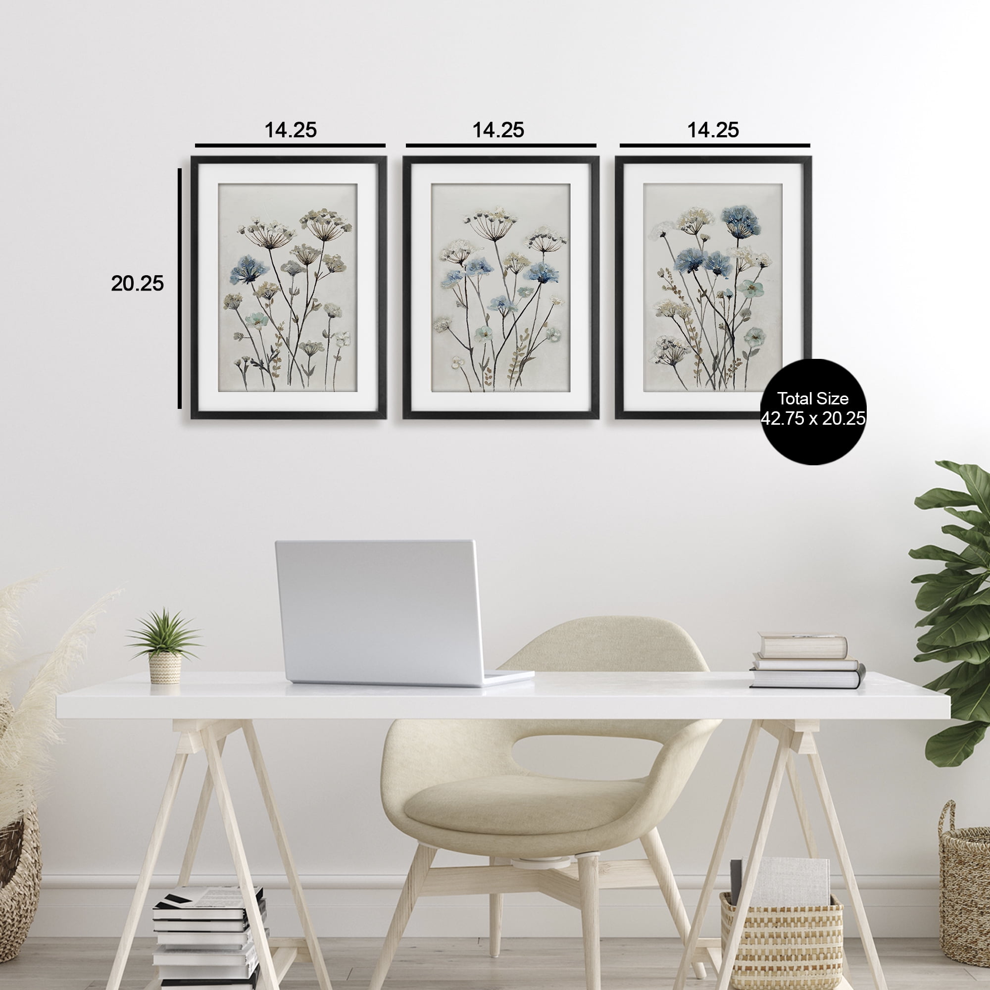 Stupell Industries Neutral & Blue Garden 3 Piece Black Framed Print Under Glass Set, design by Patricia Pinto