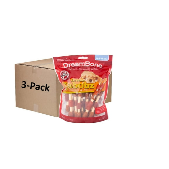 DreamBone Dream Kabobz, Friandises Sans Cuir Brut pour Chiens, 54 Unités (3 Paquets de 18 Unités)