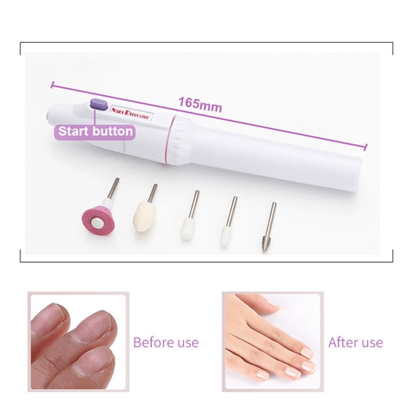 Suodoka Portable Electric Nail File Machine with 5 Drill Bits, 6.5 in / 16.5 cm, Ergonomic Battery Operated Manicure Pedicure Tool Kit, White