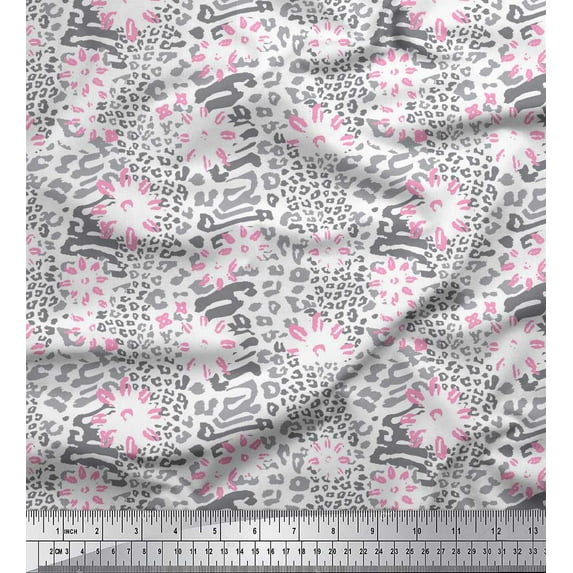 Soimoi White Cotton Poplin Fabric Leopard Animal Skin Fabric Prints By Yard 42 Inch Wide