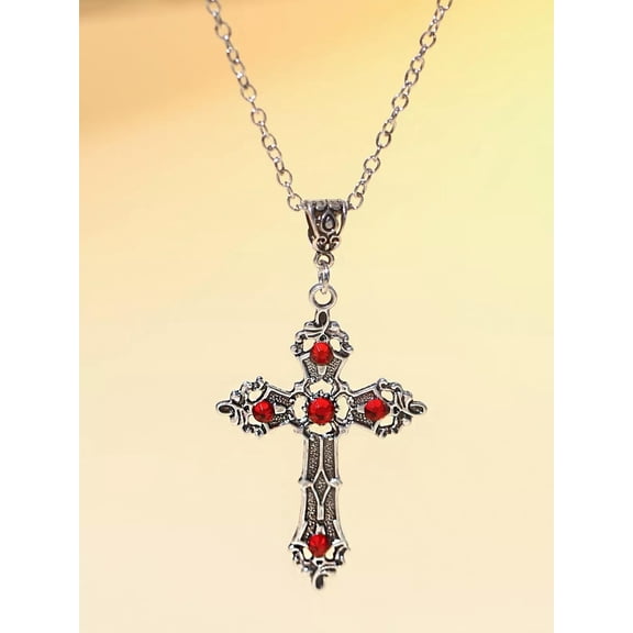 QQTDFG Red Rhinestone Cross Charm Necklace Jewelry for Women Gift for Her Necklace-default