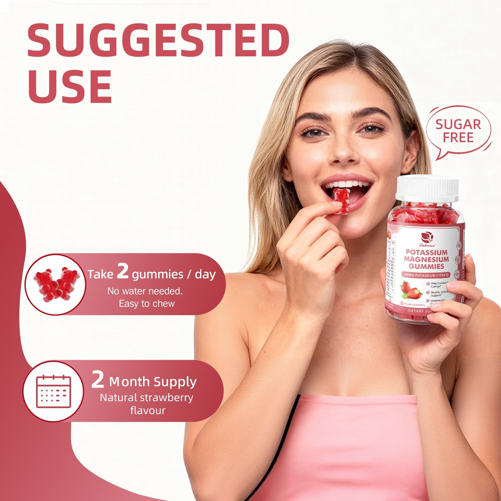 Potassium Magnesium Gummies - High Absorption Magnesium Glycinate 500mg & Potassium Citrate 200mg with B6, D3, K2 & Calcium - Supports Mood, Sleep, Muscle & Bone Health - 120 Count