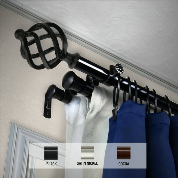 Domovina Curve 13/16" Triple Curtain Rod-Color:Black,Size:120-170"