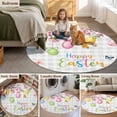 thumbnail image 6 of Happy Easter Round Area Rug 4ft, Spring Colorful Eggs Butterfly Grey Plaid Washable Non-Slip Circle Rugs for Bedroom Living Room Kitchen, Soft Non Shedding Circle Carpet for Dining Room Dorm, 6 of 9
