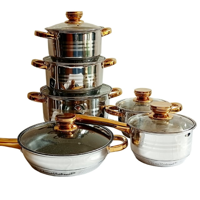 Bateria de Cocina RD Royal Cook Plateada de acero inoxidable 12 pz