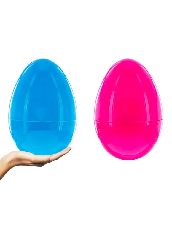 Set of 2 Pink and Blue Giant Jumbo Size Fillable Plastic Easter Eggs 10 Inches