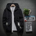 thumbnail image 1 of Chaquetas Hanzidakd para hombre, abrigos de invierno y otoño, manga larga, color liso, cuello alto, bolsillo con cremallera completa, ligeras, gabardinas holgadas, cárdigan informal, tops, negro, L, 1 of 8