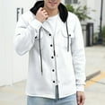 thumbnail image 2 of GuangCheng George Mens Hooded Shirt Jackets,Textured,Button Up,Outerwear Coats with Chest Pockets and Drawstring Hood,White,XL, 2 of 9