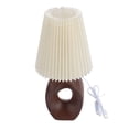thumbnail image 1 of Bedside Bedside Lamp 3 Colors Small Decorative Table Night Light Stepless Dimming Walnut Grain with Linen Pleated Lampshade, 1 of 7