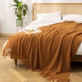 thumbnail image 4 of Knitted Throw Blanket with Tassels - Textured Soft Sofa Couch Cover - Farmhouse Living Room Decor(Orange), 4 of 6