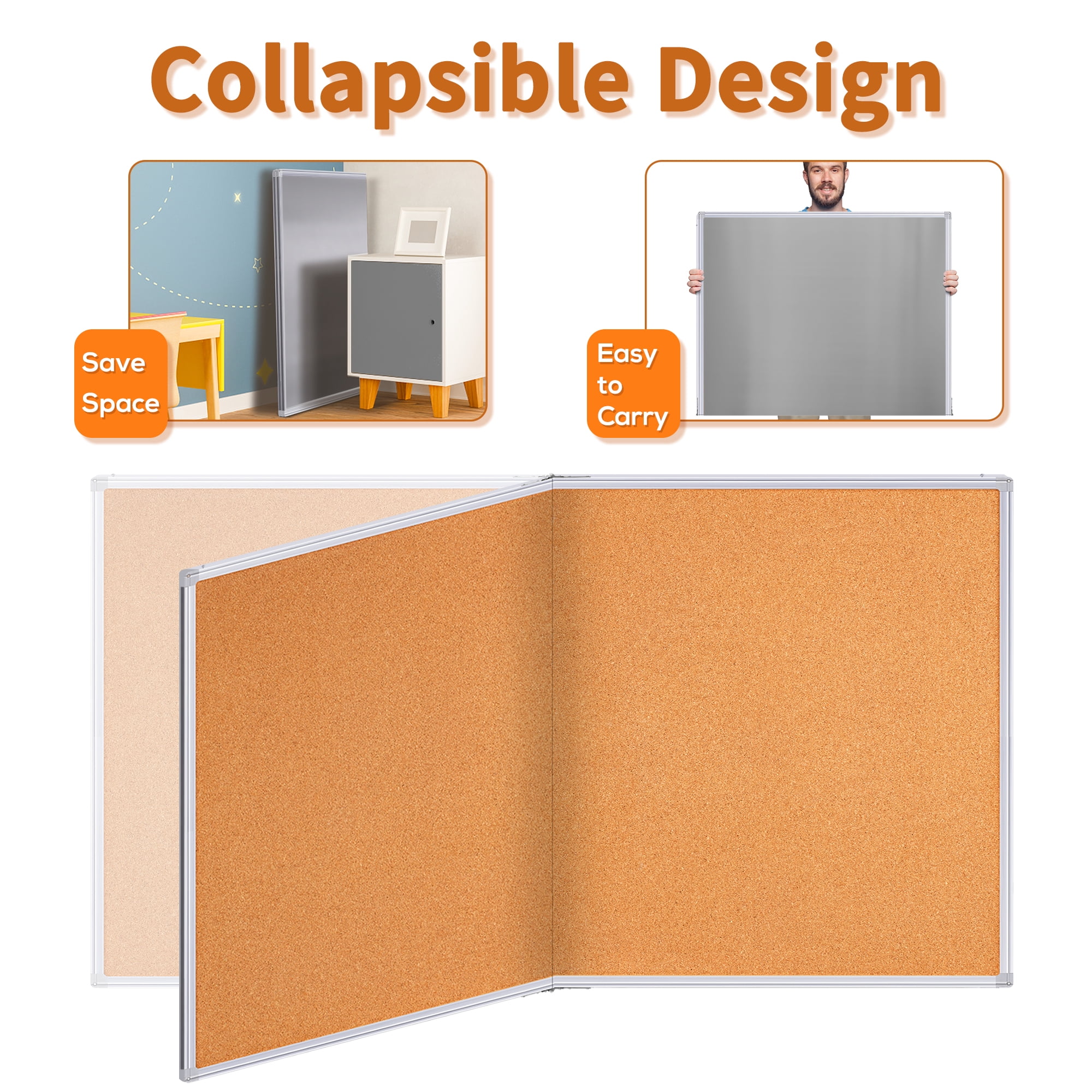 maxtek Large Cork Board 48 x 36 in, Bulletin Board for Walls, 4'x 3' Extra Aluminum Framed Corkboard, Foldable Wall Mounted Pin Memo Notice Cork Board for Office, Home Wall Display