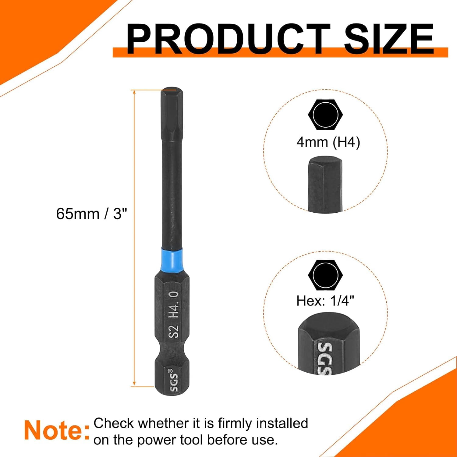 FRKSMD-5pcs Hex Head Wrench Drill Bit 4mm(H4) 1/4" Hex Shank 2.56"(65mm) Length S2 Steel Magnetic Hexagon Impact Drivers Metric Screwdriver Bit