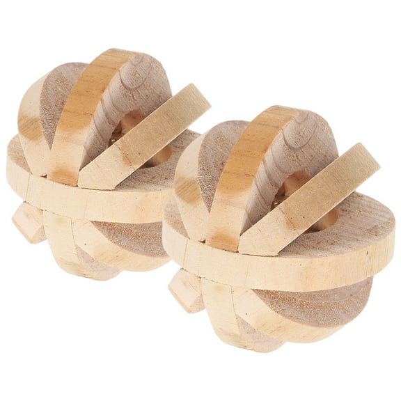 Baluue Guinea Pig Molar Toy Bell Shaped Wooden Chew Treats Beige 2Pcs