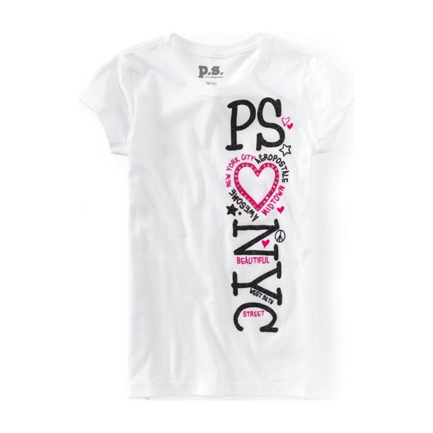 Aeropostale Girls New York Cty Graphic T-Shirt, Blanco, M (10)