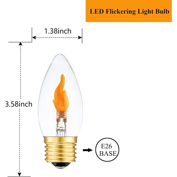 LED Flickering Light Bulbs E26 Flame Effect Bulb Standard Base, Fire Light Bulbs for Halloween Christmas Decoration, 2 Pack