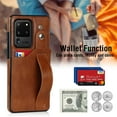 thumbnail image 4 of Design for Samsung Galaxy S20 Ultra 5G Phone Case with Screen Protector Adjustable Wrist Strap Kickstand Credit Card Slot Slim Shockproof Hybrid Rugged Protective Cover for Men 6.9 inch Brown, 4 of 14