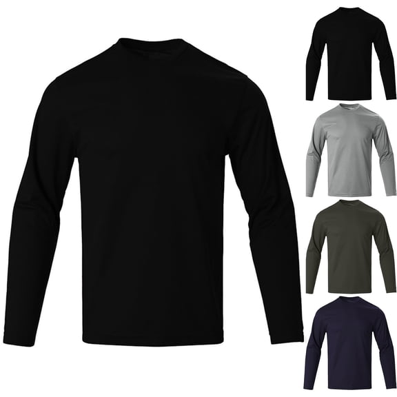 Goodtrade8 Solid Color Tops for Men Crew Neck Dry and Fit Athletic Black Long Sleeve Winter Shirts for Men