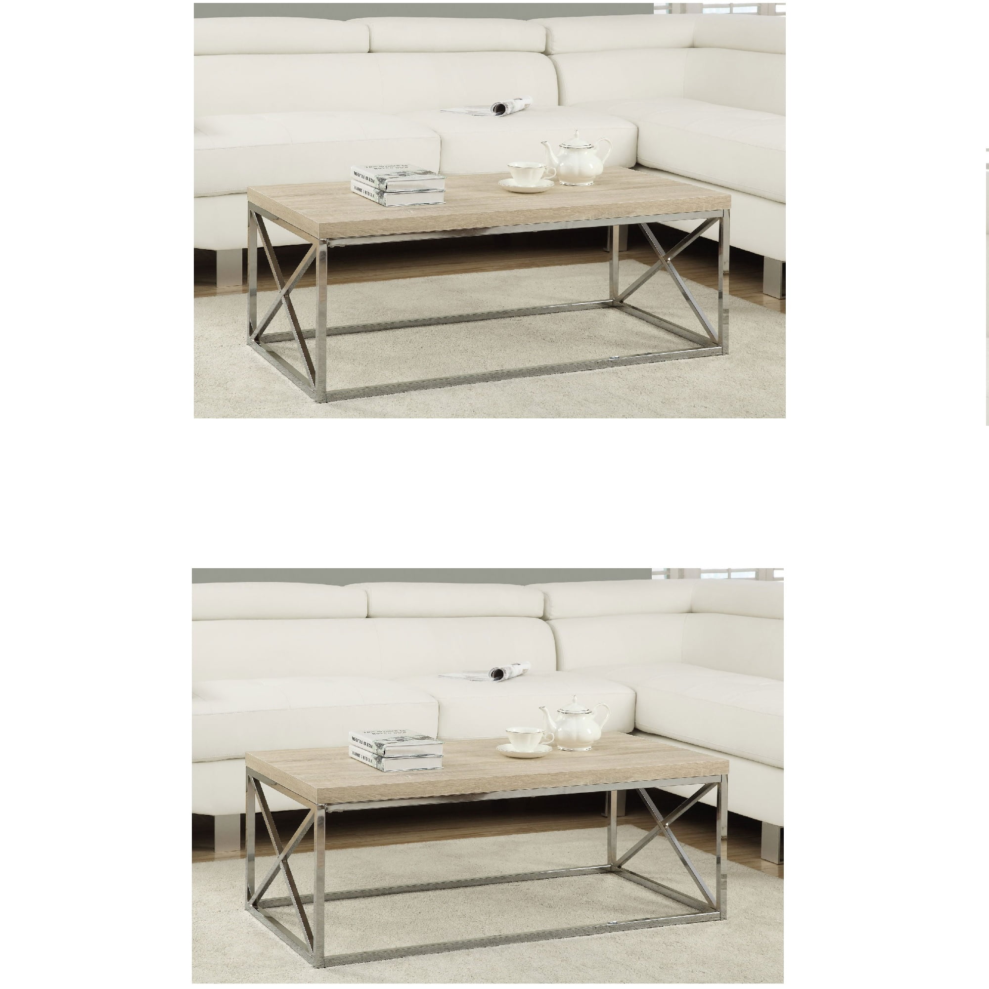 Details about   Monarch Natural Wood-Look Finish Chrome Metal Contemporary Design Coffee Table 