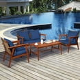 thumbnail image 3 of Costway 4PCS Patio Rattan Furniture Set Acacia Wood Frame Cushioned Sofa Chair Navy, 3 of 10