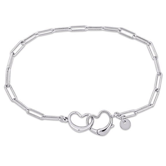 Everly Women's Fancy-Cut Sterling Silver Paper Clip Link Chain Double Heart Bracelet
