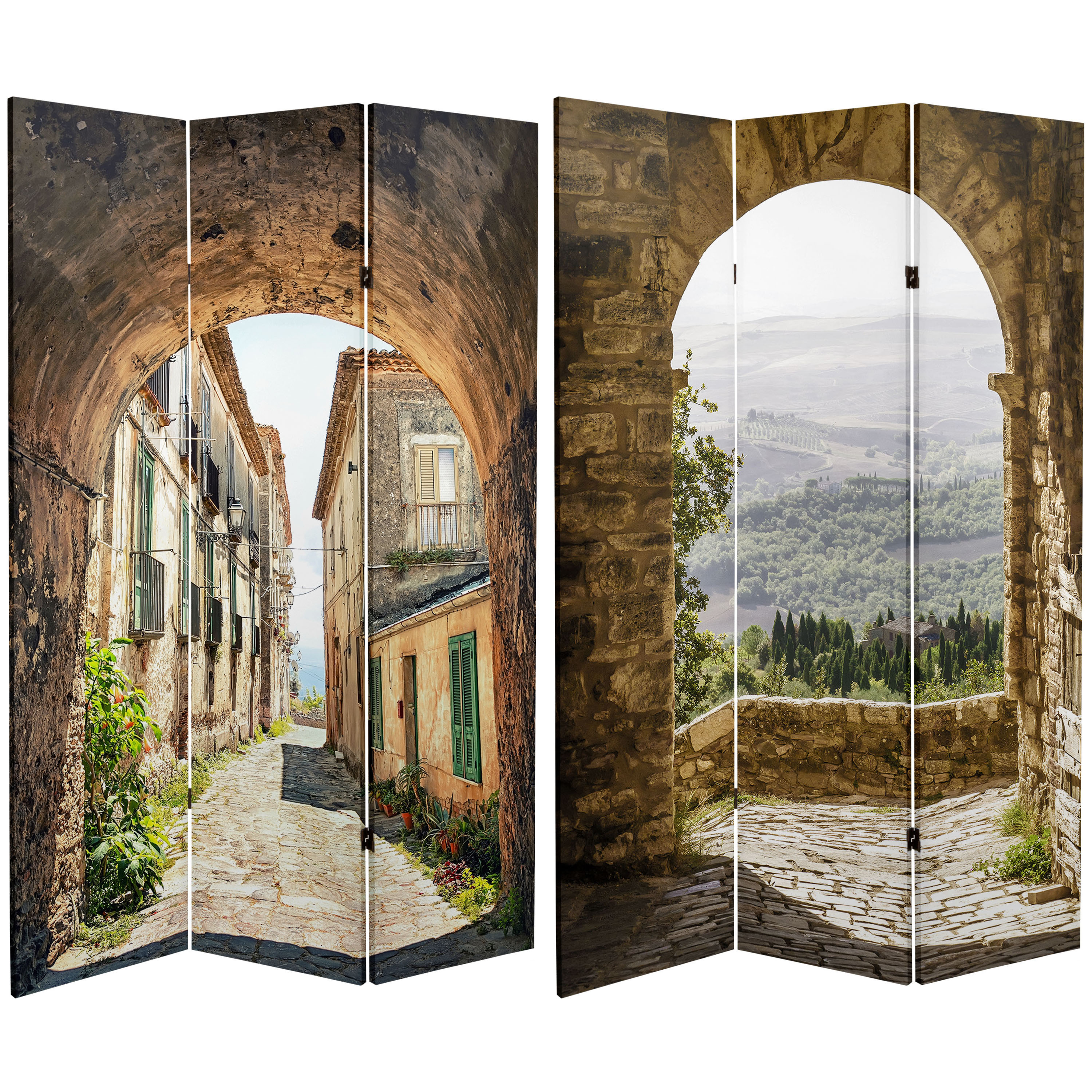 Oriental Furniture 6 Ft tall Double Sided European Village Canvas Room