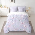 thumbnail image 2 of Feelyou Purple Butterfly Animal Bedding Comforter Set 7pcs for Child, Kawaii Cartoon Flower Queen Bedding Sets, Dreamy Princess Style Reversible Queen Sheet Sets, Lightweight Room Decor, 2 of 8