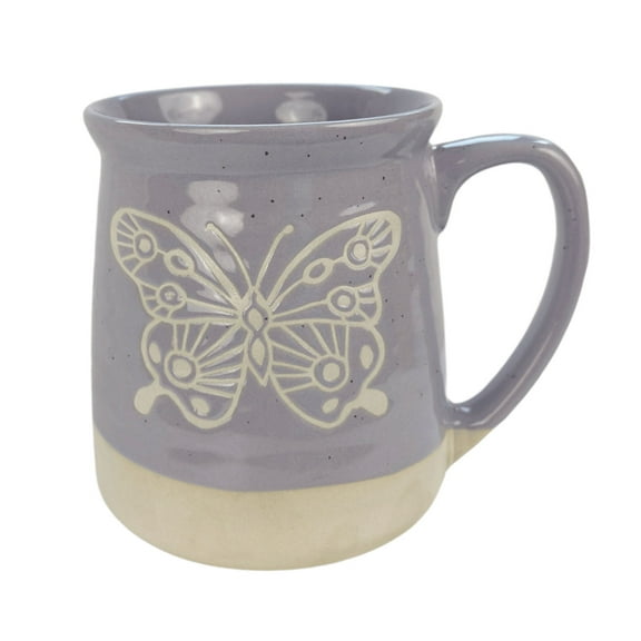 16oz Ceramic Coffee Mug for Office and Home, Hand Painted with Handles Tea Cup, Cute Vintage Butterfly Mug,Best Gifts for Women and Men,Dishwasher Microwave Safe(Purple)
