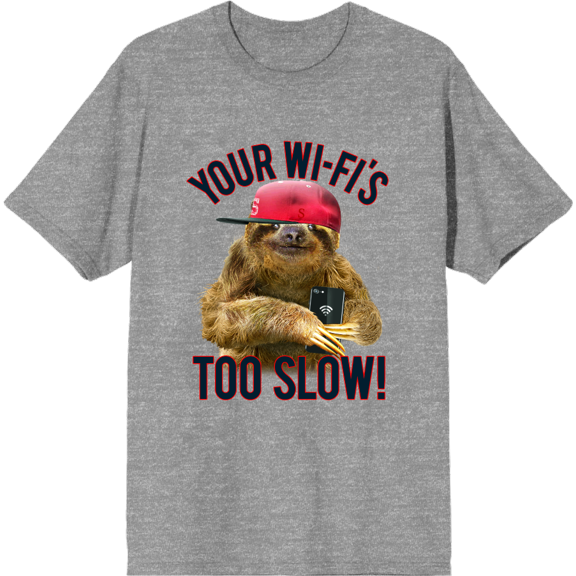 Playful Sloth - Your Wi-Fi's Too Slow! Adult Heather Gray Crew Neck Short Sleeve Tee-Medium