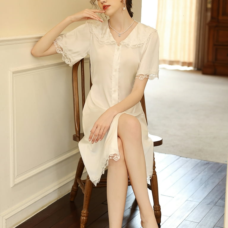 Homgro Women's Satin Nightgown Summer Short Sleeve Pajama Dress