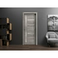 thumbnail image 3 of Sliding French Pocket Door with Frosted Glass | Quadro 4088 Nebraska Grey | Kit Trims Rail Hardware | Solid Wood Interior Bedroom Sturdy Doors-30" x 96", 3 of 6