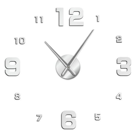 Creative 3D Numerals Frameless Wall Clock Stickers, DIY Modern Decorative Clocks for Living Room, Bedroom, Office - Easy to Install, Large 3D Clock Design (Silver,47in)