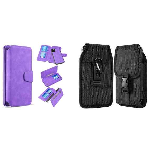 Clutch Wallet Detachable Case and Belt Holster Pouch for iPhone 14 Pro Max - Purple