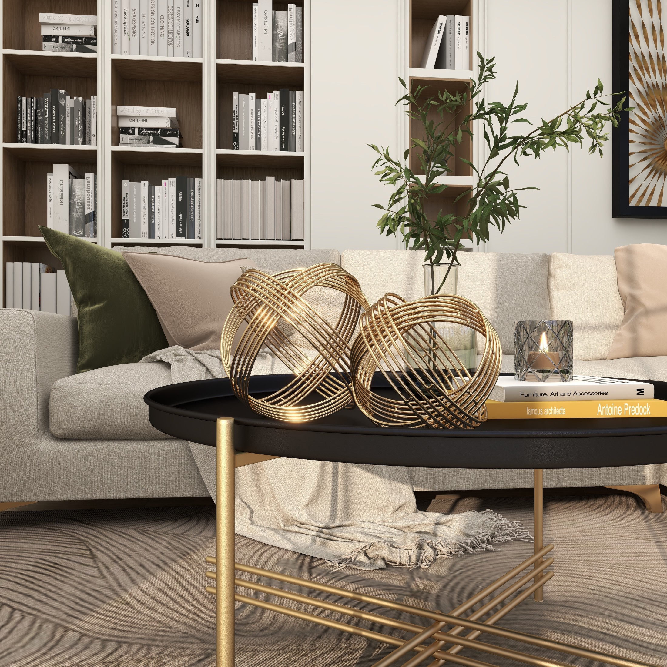 9", 7"W Gold Metal Layered Orb Geometric Sculpture, by DecMode (2 Count)