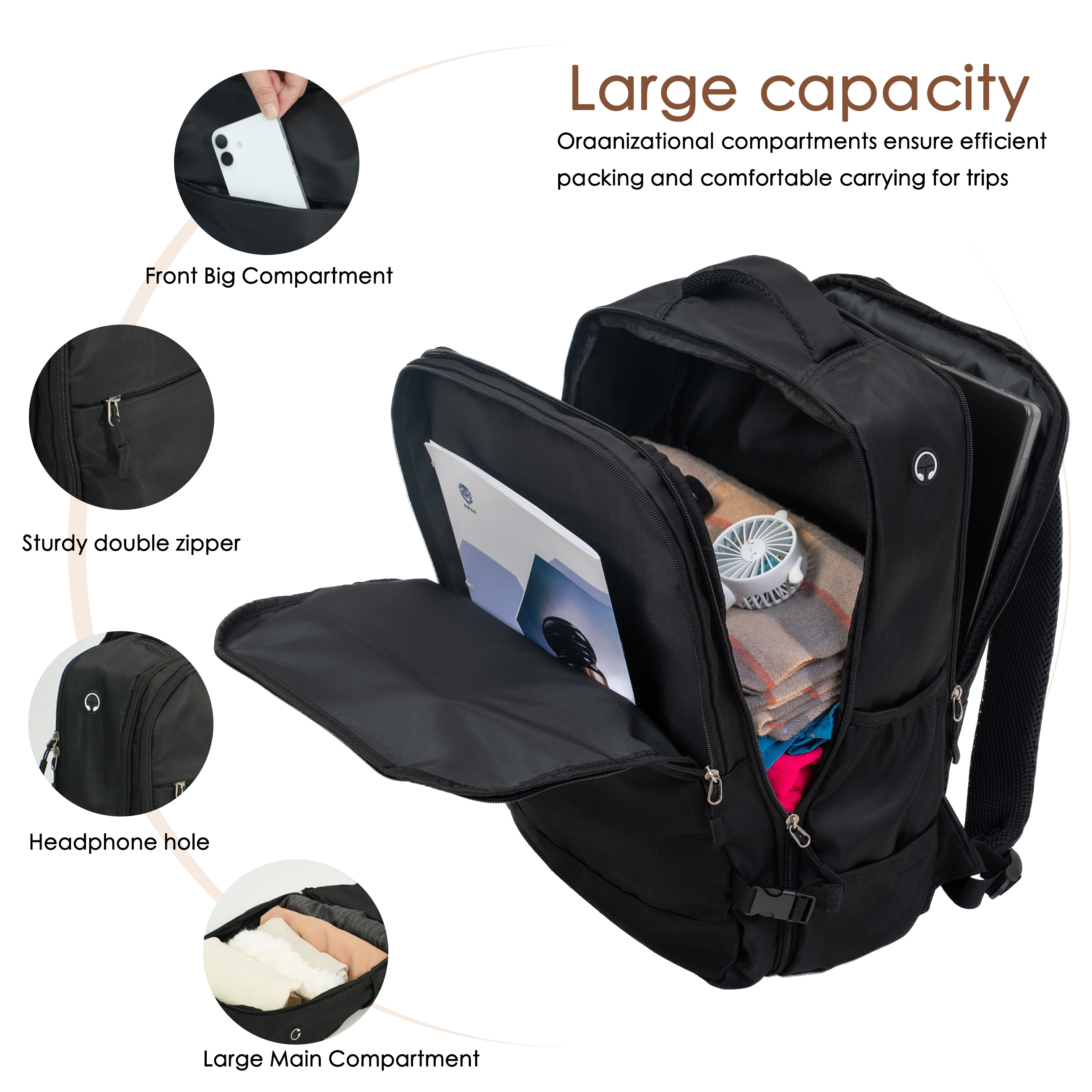 Tripcomp 3-Piece Hardside Carry-On Luggage Set, Black photo 4